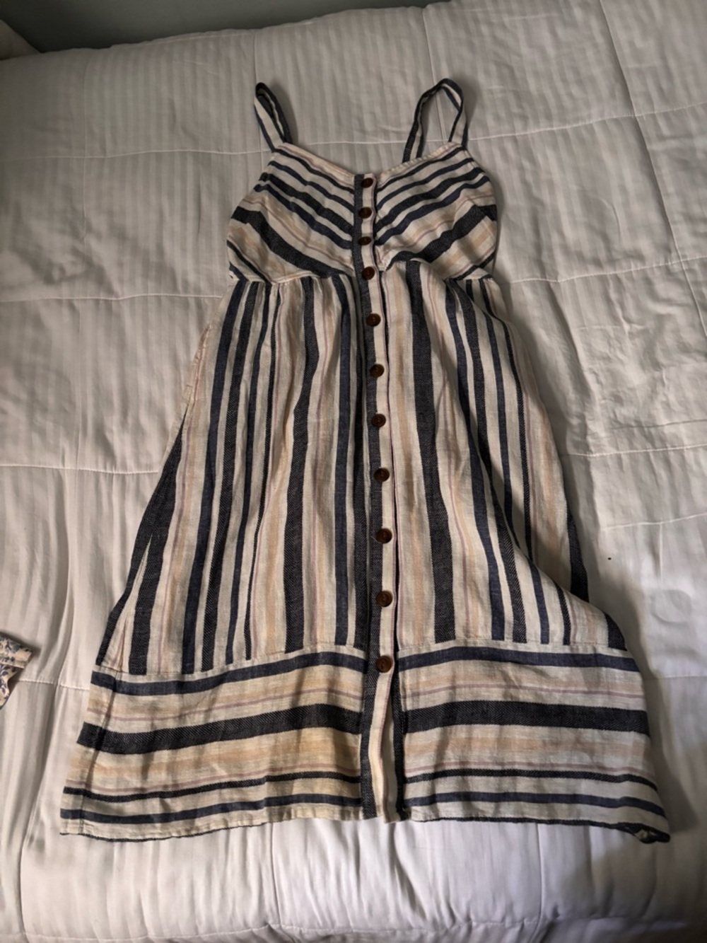 Universal Thread Navy and Cream Striped Dress with Buttons